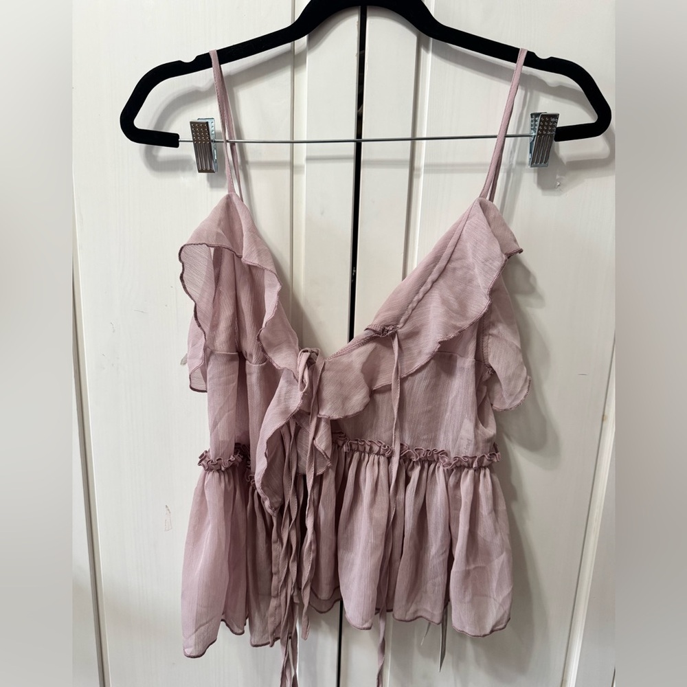 MISSGUIDED Flowy Ruffle Trim Chiffon Babydoll Peplum Sleeveless Tank Top M NWT - Picture 4 of 7